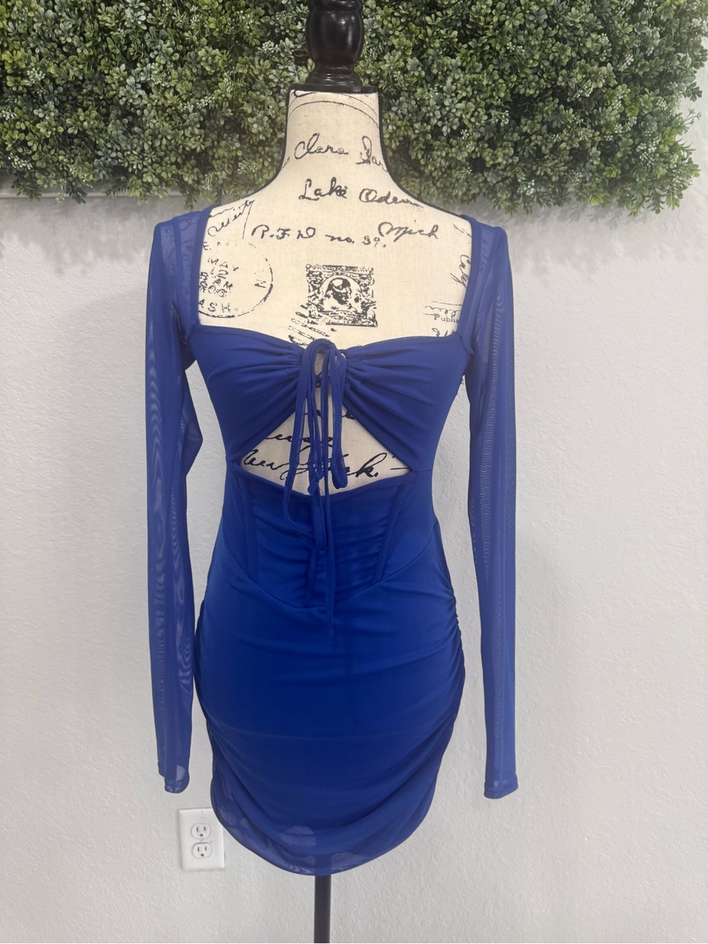 PrettyLittleThing Royal Blue Mesh Cutout Dress Size 6